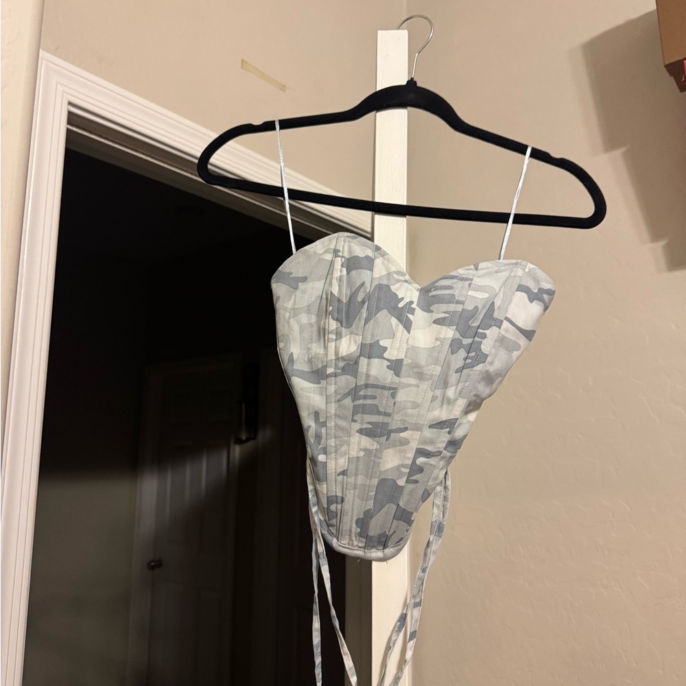 Gray Camouflage Zip Corset